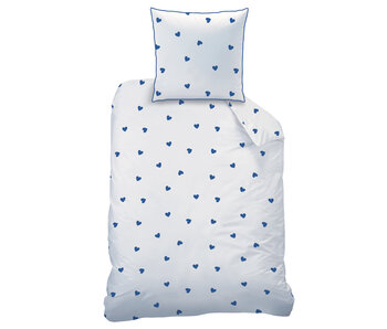 Matt & Rose Housse de couette à cœurs bleus 140x200 + 65x65 cm en coton
