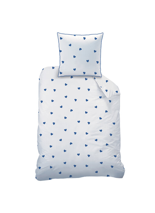 Matt & Rose Housse de couette à cœurs bleus 140x200 + 65x65 cm en coton