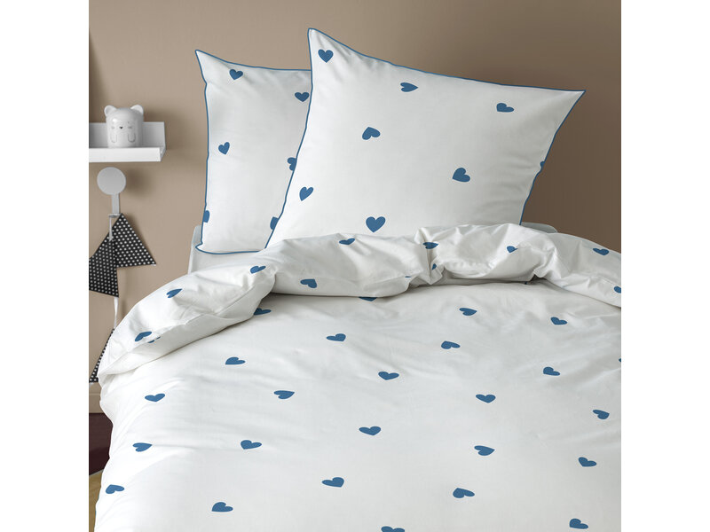 Matt & Rose Housse de couette Matt & Rose - Cœurs bleus - 50 x 50 cm + (2) 165 x 165 cm en coton