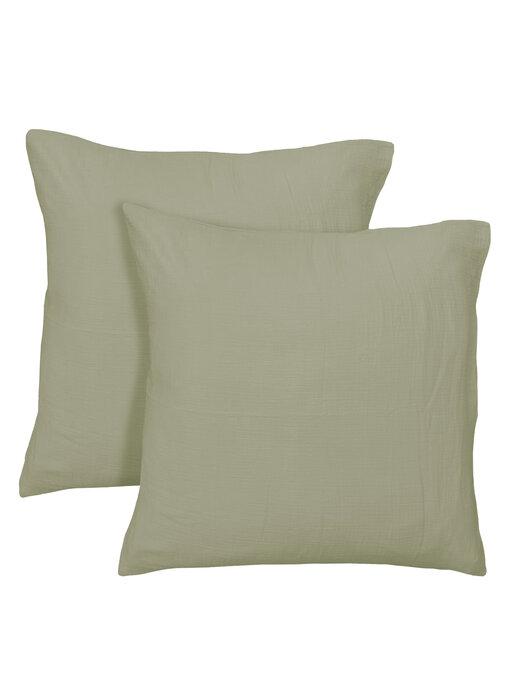 Matt & Rose Lot de 2 taies d'oreiller vert céladon en mousseline de coton 65x65