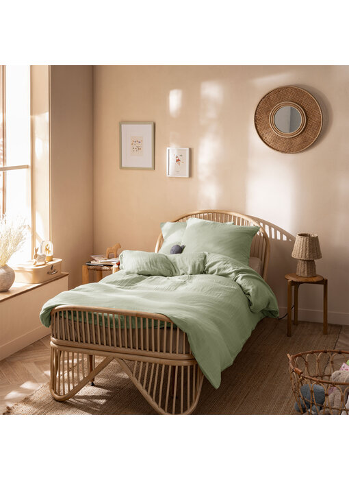 Matt & Rose Housse de couette vert céladon 140 x 200 + 65 x 65 cm en mousseline de coton
