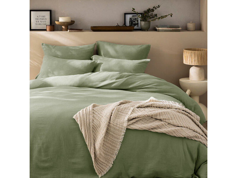 Matt & Rose Housse de couette - King Size - Vert céladon - 240 x 220 + (2x) 65 x 65 cm - Mousseline de coton