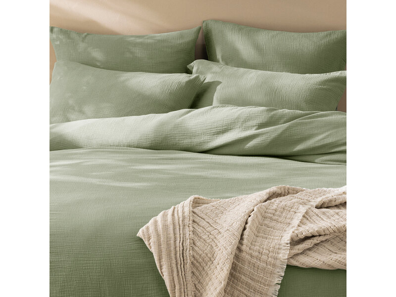 Matt & Rose Housse de couette - King Size - Vert céladon - 240 x 220 + (2x) 65 x 65 cm - Mousseline de coton