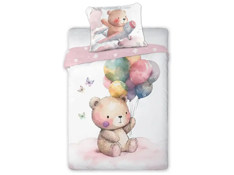 Cuddles Babybettbezug „Kleiner Bär und Luftballons“ 100x135/40x60 cm – Baumwolle