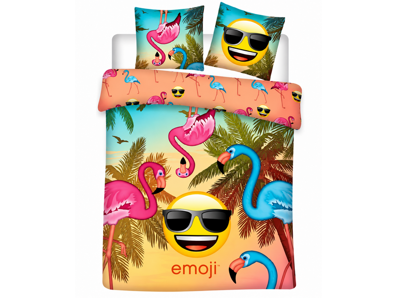 Emoji Flamingo - Dekbedovertrek - Eenpersoons - 140 x 200 cm - Polyester