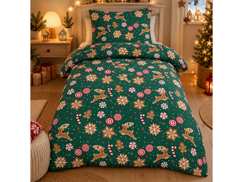 Kerst Dekbedovertrek - Gingerbread Man Magic - 140x200/70x90cm - Polycotton