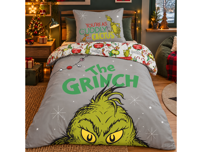 The Grinch Dekbedovertrek -  Cuddly Cactus - Eenpersoons - 140 x 200 cm + 70 x 90 cm - Katoen