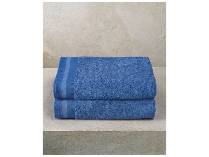 De Witte Lietaer Serviette de douche Contessa bleu denim - 70 x 140 cm - Lot de 2 - Coton