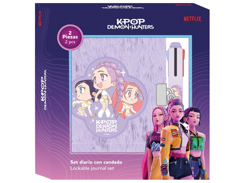 KPop Demon Hunters dagboek met slot en 10 kleuren pen - 20.6x14.6/2.3cm papier