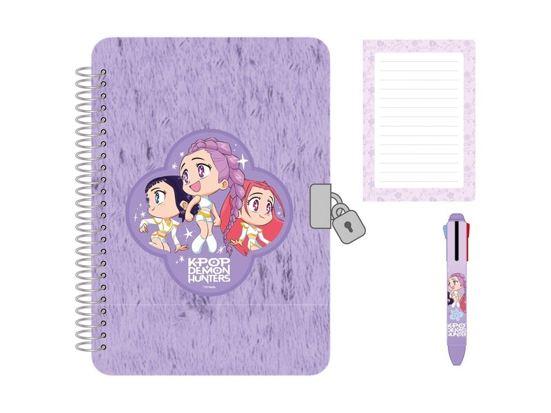 KPop Demon Hunters dagboek met slot en 10 kleuren pen - 20.6x14.6/2.3cm papier