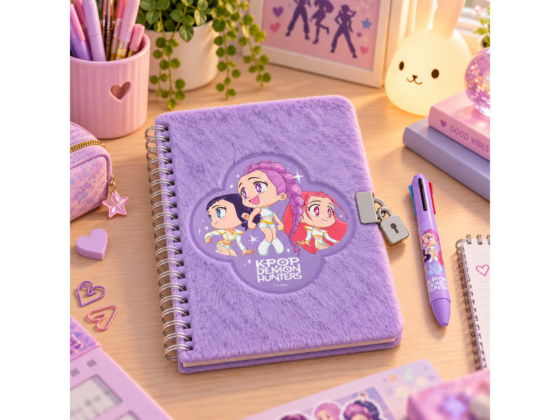 KPop Demon Hunters dagboek met slot en 10 kleuren pen - 20.6x14.6/2.3cm papier