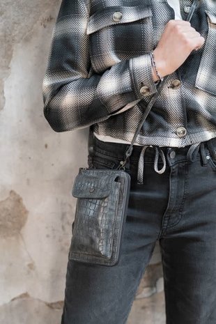 Shop Zusss online Handig portemonnee-telefoontasje - kroko - antraciet -  Lou Lou Conceptstore