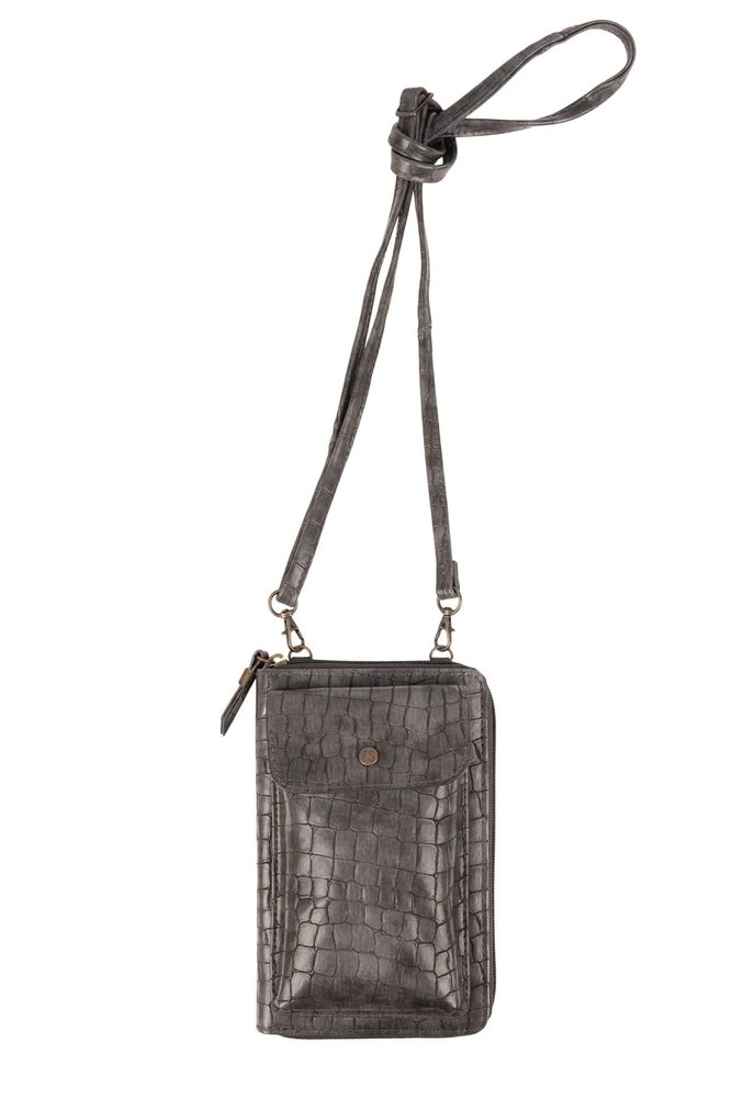 Shop Zusss online Handig portemonnee-telefoontasje - kroko - antraciet -  Lou Lou Conceptstore