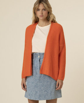 bright orange cardigan