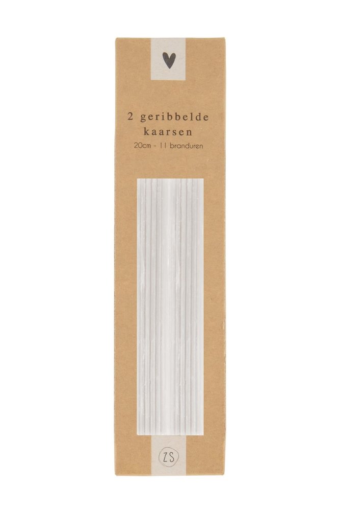 Zusss 2 geribbelde kaarsen 20cm - krijt