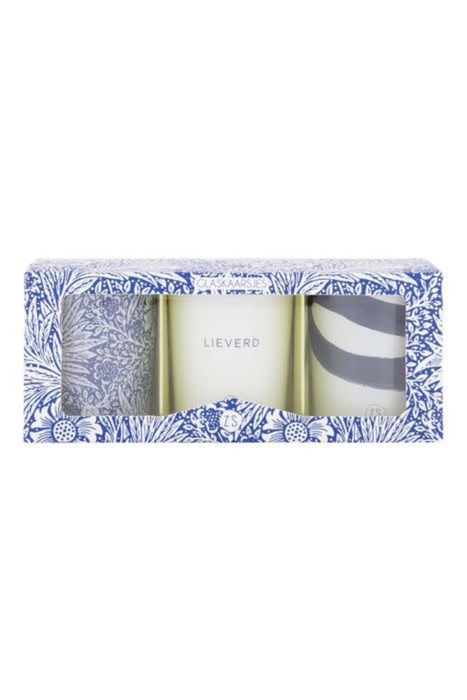 Zusss Set van 3 glaskaarsjes - 'lieverd' - kobaltblauw