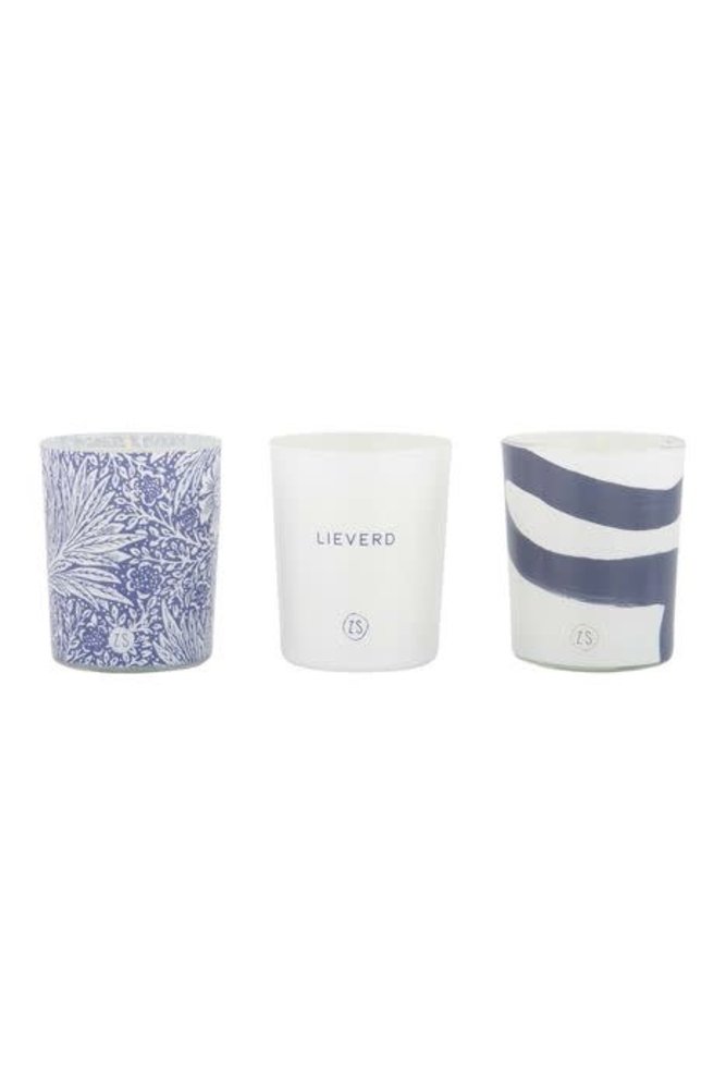 Zusss Set van 3 glaskaarsjes - 'lieverd' - kobaltblauw