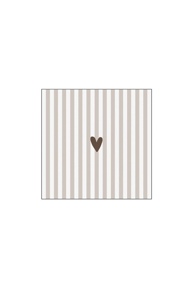 Zusss Servetten - 'leukerd' - hartje - streep  - 12.5x12.5cm - wit/zand