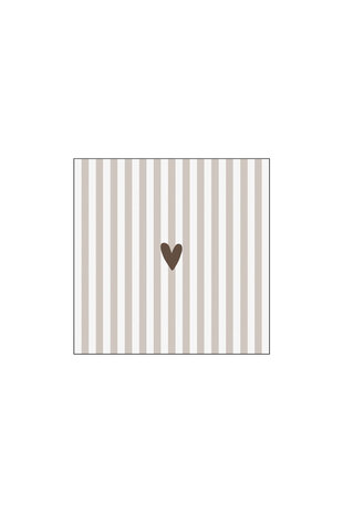 Zusss Servetten - 'leukerd' - hartje - streep  - 12.5x12.5cm - wit/zand