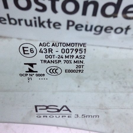 Portier Ruit Rechts-Voor Peugeot 208 II P21E Kleur 43R-007951 E000292