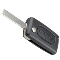 Peugeot 2 button flip key - key bit straight with electronics 433MHZ - ID46 transponder - battery housing