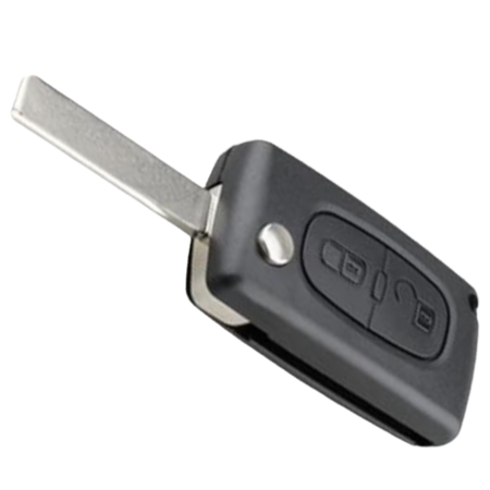 Peugeot 2 button flip key - key bit straight with electronics 433MHZ - ID46 transponder - battery housing