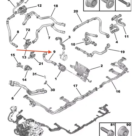 Radiator slang  Elektrische  aandrijf Peugeot 208 E  9829834380