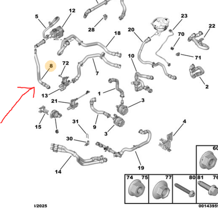 Coolant hose 9841449680 Electricity Peugeot 2008 E