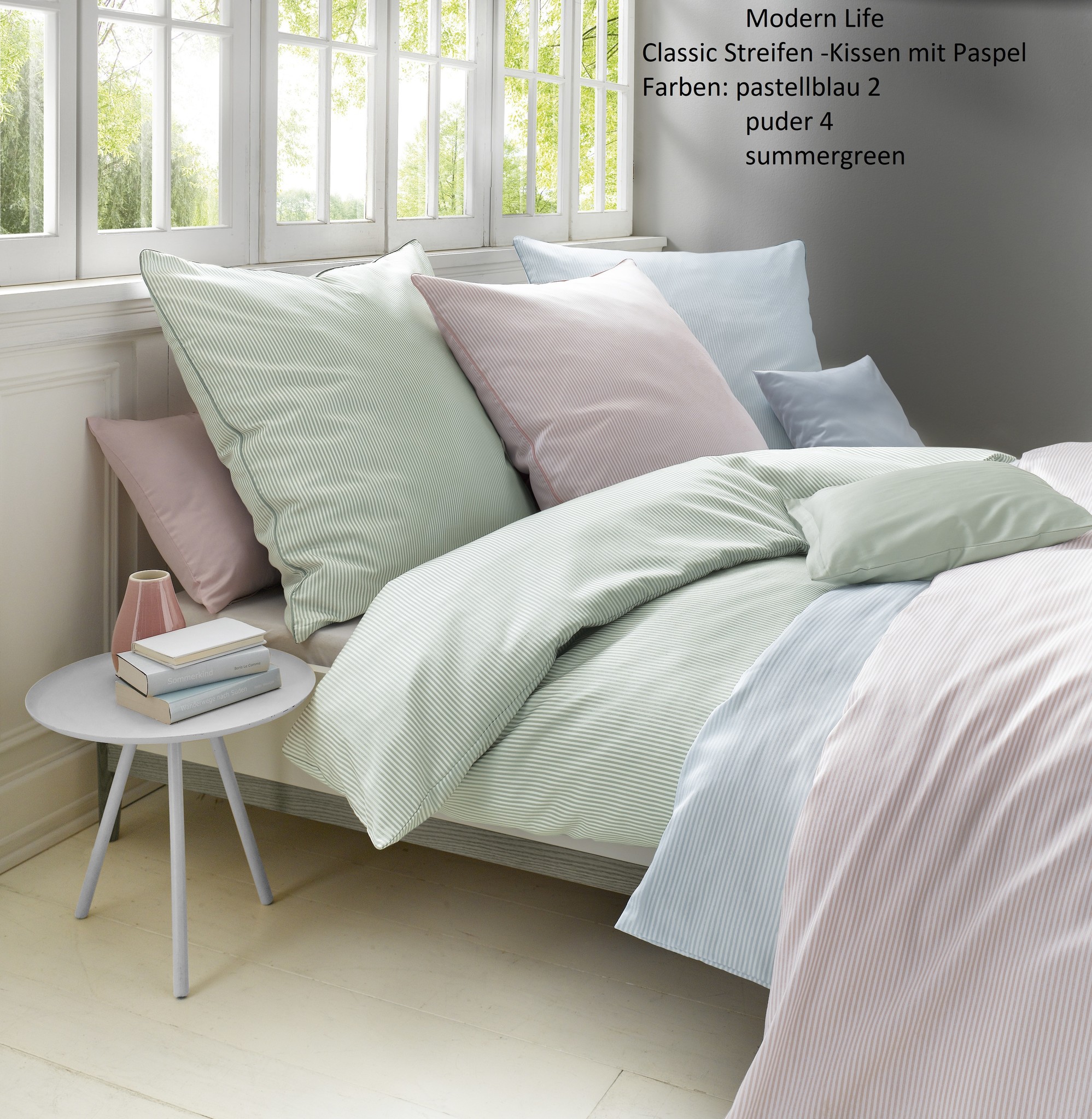 fleuresse – Hochwertige Bettwäsche    Maco Satin Bettwäsche-Classic Streifen-mit Paspel am Kissen