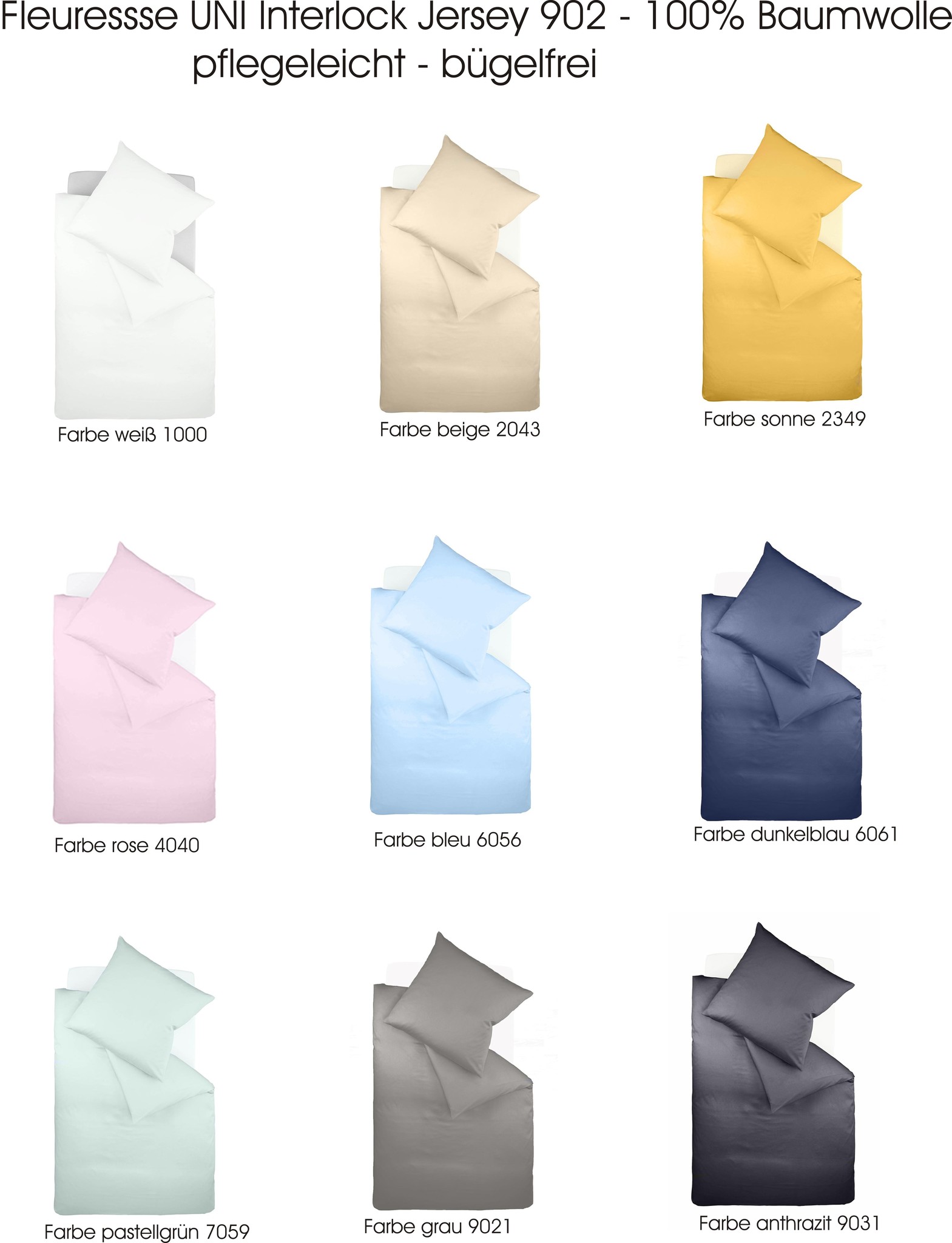 fleuresse – Hochwertige Bettwäsche Colours-Interlock Jersey bügelfrei  9-Farben