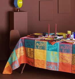 Garnier Thiebaut Angebot-Reduziert-GT Tischdecke Damast  Mille Vegetaux sunset- beschichtet abwaschbar