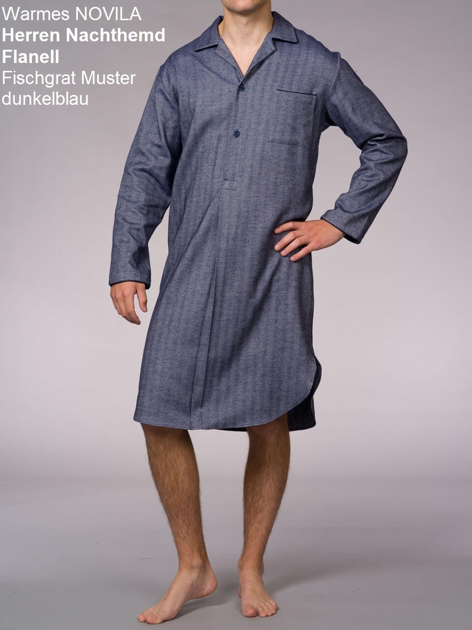 Novila   Warmes Herren Flanell Nachthemd Novila BENNO 8601-dunkelblau