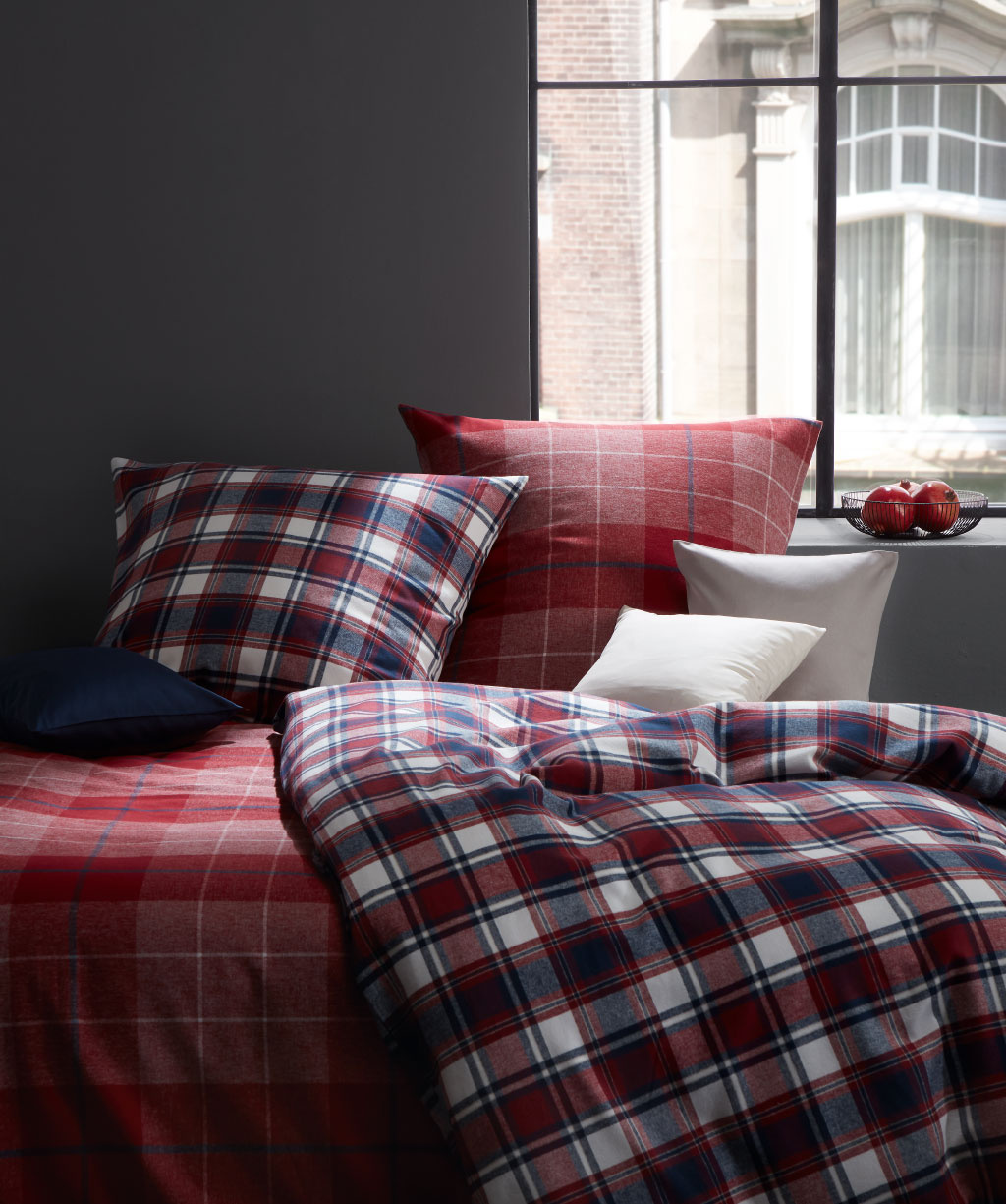 fleuresse – Hochwertige Bettwäsche Fleuresse LECH - Flanell Bettwäsche - Klassisch kariert -rot  604112