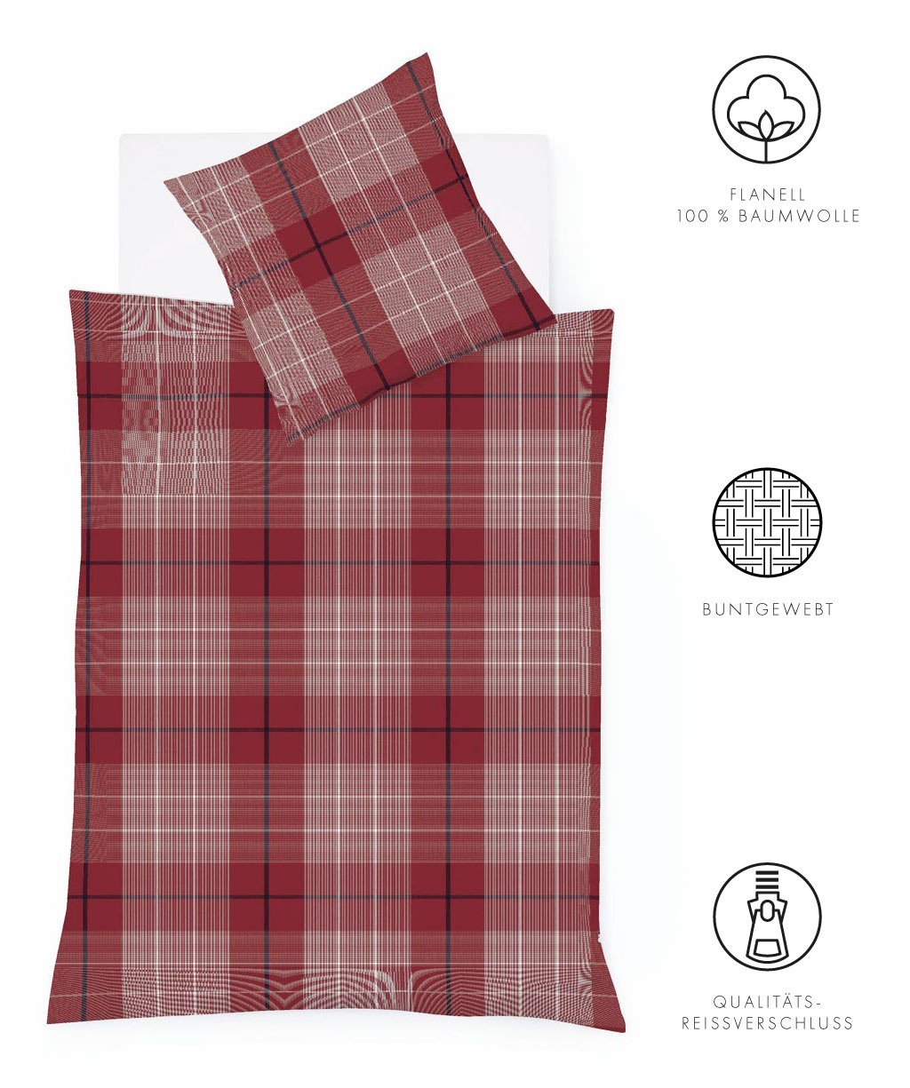 fleuresse – Hochwertige Bettwäsche Fleuresse LECH - Flanell Bettwäsche - Klassisch kariert -rot  604112