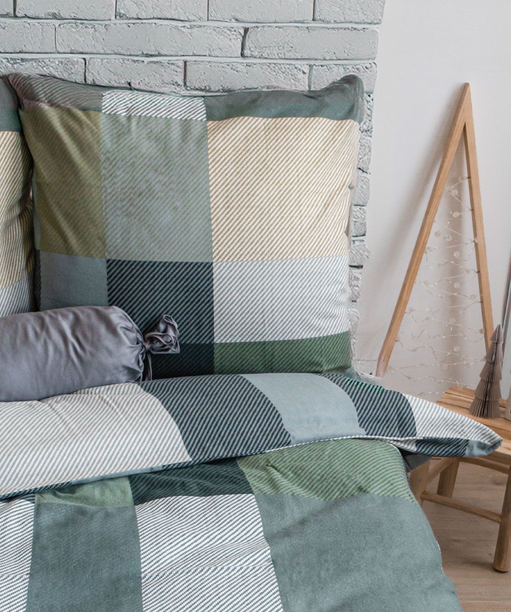 fleuresse – Hochwertige Bettwäsche Fleuresse ASPEN - Feinbiber Bettwäsche Karomuster Grün / Braun  434477