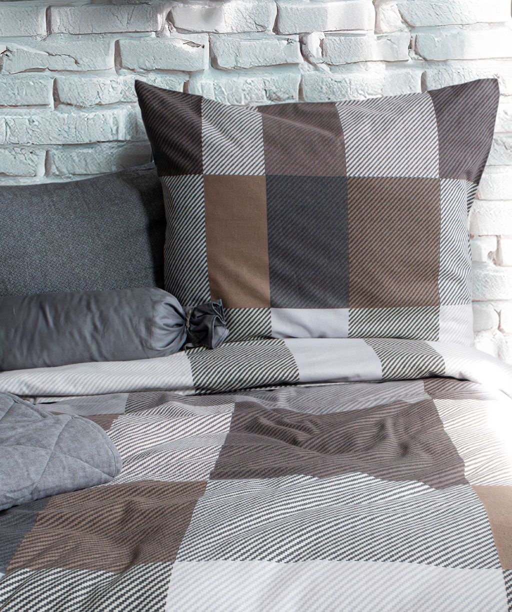 fleuresse – Hochwertige Bettwäsche Fleuresse ASPEN - Feinbiber Bettwäsche Karomuster Grün / Braun  434477