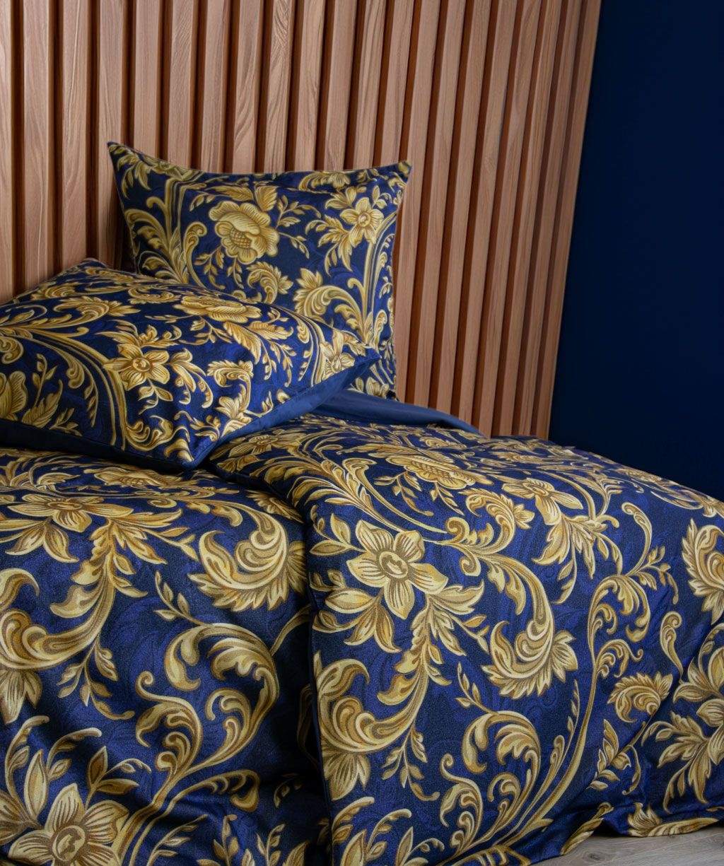 fleuresse – Hochwertige Bettwäsche Fleuresse Valencia Samt-Flanell mit Digitaldruck 584480 Blau-Gelb