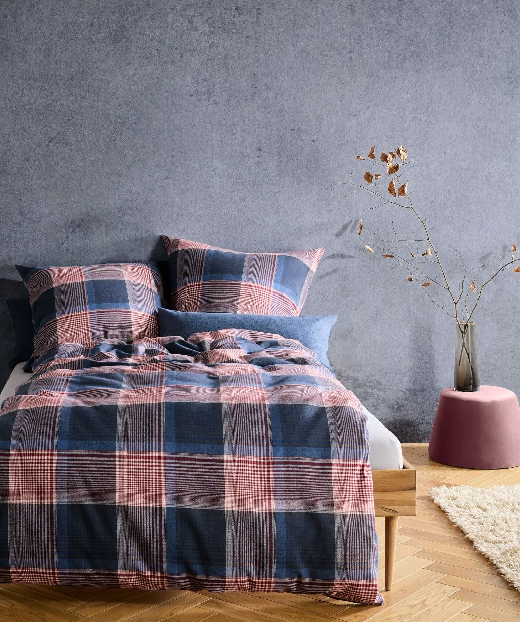 fleuresse – Hochwertige Bettwäsche Fleuresse LECH - Flanell Bettwäsche -Blau-Rot-Fb.02  604385