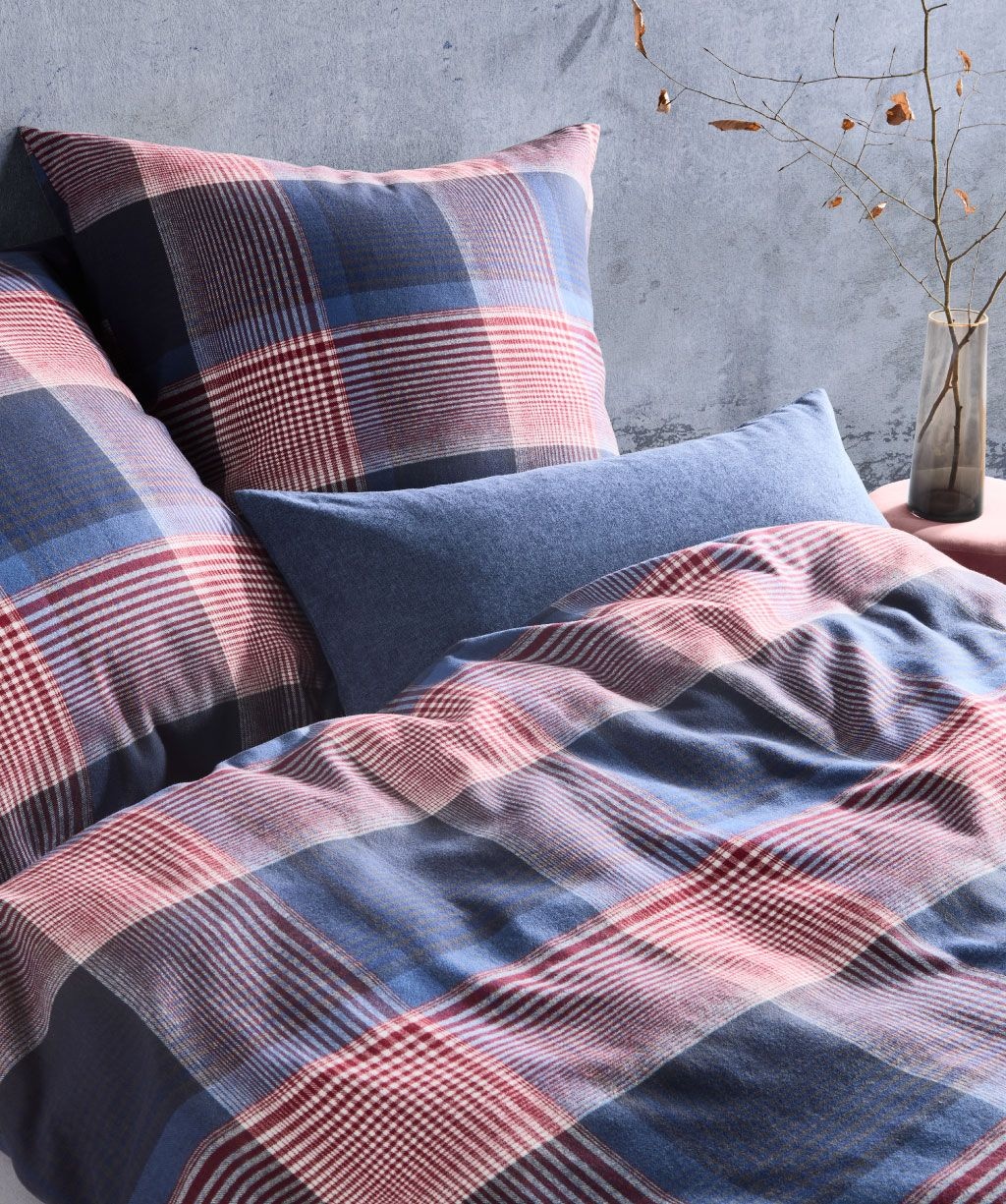 fleuresse – Hochwertige Bettwäsche Fleuresse LECH - Flanell Bettwäsche -Blau-Rot-Fb.02  604385