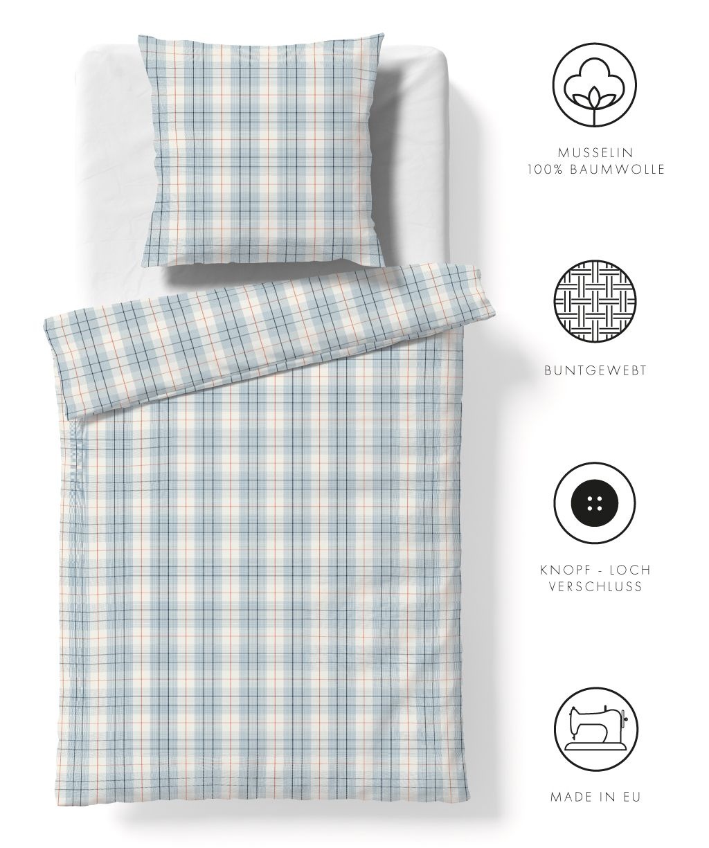 fleuresse – Hochwertige Bettwäsche Fleuresse FARO bügelfreie Musselin Bettwäsche 100% Baumwolle 624532 - Farbe blau 2