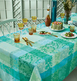 Garnier Thiebaut GT Tischdecke Damast  Mille Feullages turquoise- beschichtet abwaschbar