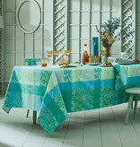 Garnier Thiebaut GT Tischdecke Damast  Mille Feullages turquoise- beschichtet abwaschbar