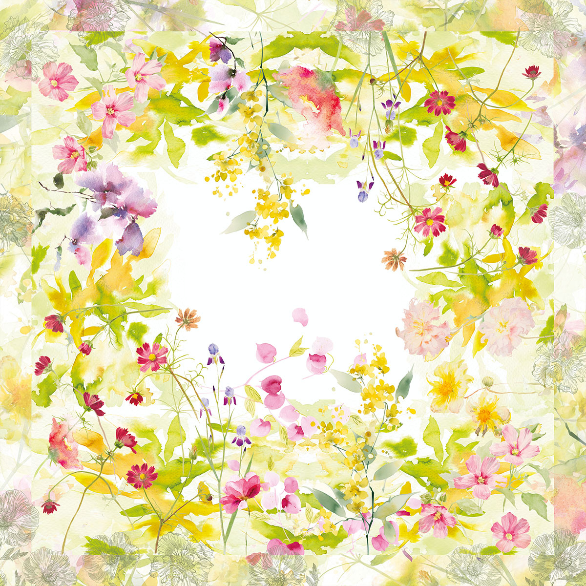 Garnier Thiebaut   Garnier Thiebaut Tischdecke  SOUFFLE-FLEURI_PRINTEMPS- Halbleinen vorgewaschen