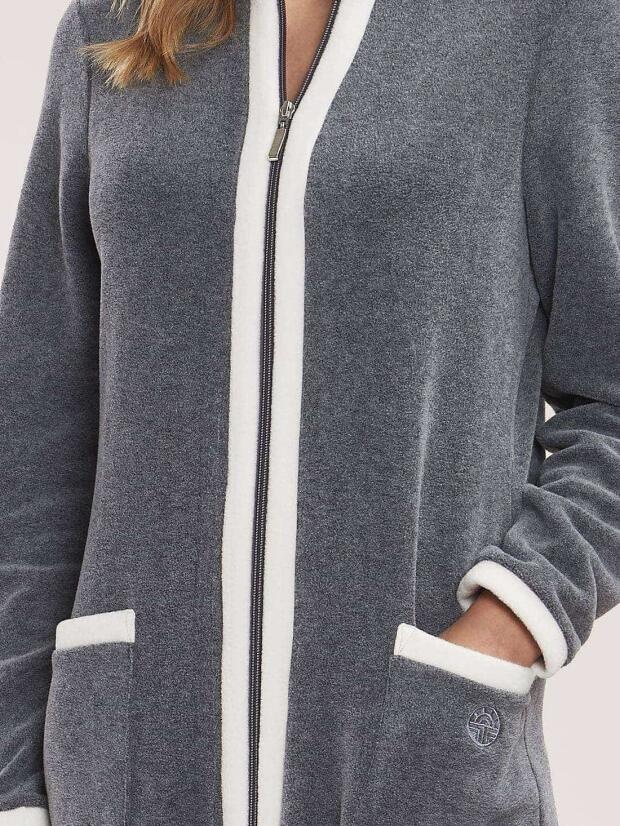 Féraud - Rösch  FÉRAUD Kuscheliger Bademantel lang Hausmantel mit Reißverschluß Fleece Fb.dunkelgrau