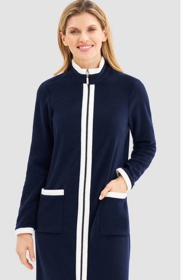 Féraud - Rösch  FÉRAUD Kuscheliger Bademantel lang Hausmantel mit Reißverschluß Fleece Fb.navy-dunkelblau
