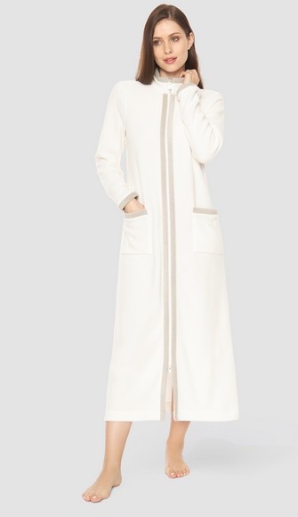 Féraud - Rösch  Angebot FÉRAUD Kuscheliger Bademantel lang Hausmantel mit Reißverschluß Fleece Fb.ivoiry