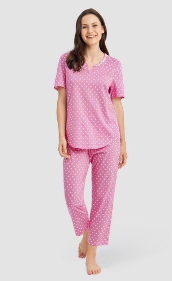 Féraud - Rösch    Rösch Damen Pyjama kurz 7/8 Tupfen Jersey fuchsia 100% Baumwolle