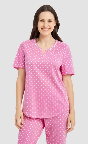 Féraud - Rösch    Rösch Damen Pyjama kurz 7/8 Tupfen Jersey fuchsia 100% Baumwolle