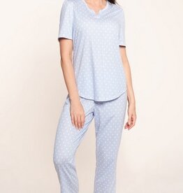 Féraud - Rösch Rösch Damen Pyjama kurz 7/8 Tupfen Jersey skyblue 100% Baumwolle