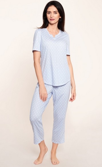 Féraud - Rösch    Rösch Damen Pyjama kurz 7/8 Tupfen Jersey skyblue 100% Baumwolle  -